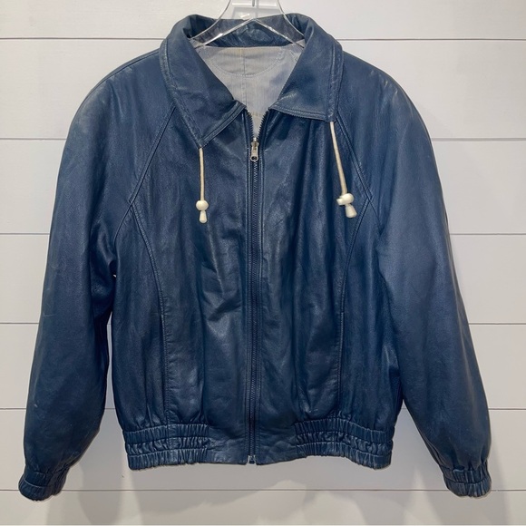 Bally Vintage Daytona Blue Leather Jacket Mens Size 42 - Picture 1 of 9